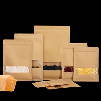 Kraft Paper Windowed  3 Sealed Zipper Pouches