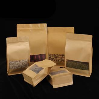 Kraft Paper Windowed Zipper Flat-bottom Pouches